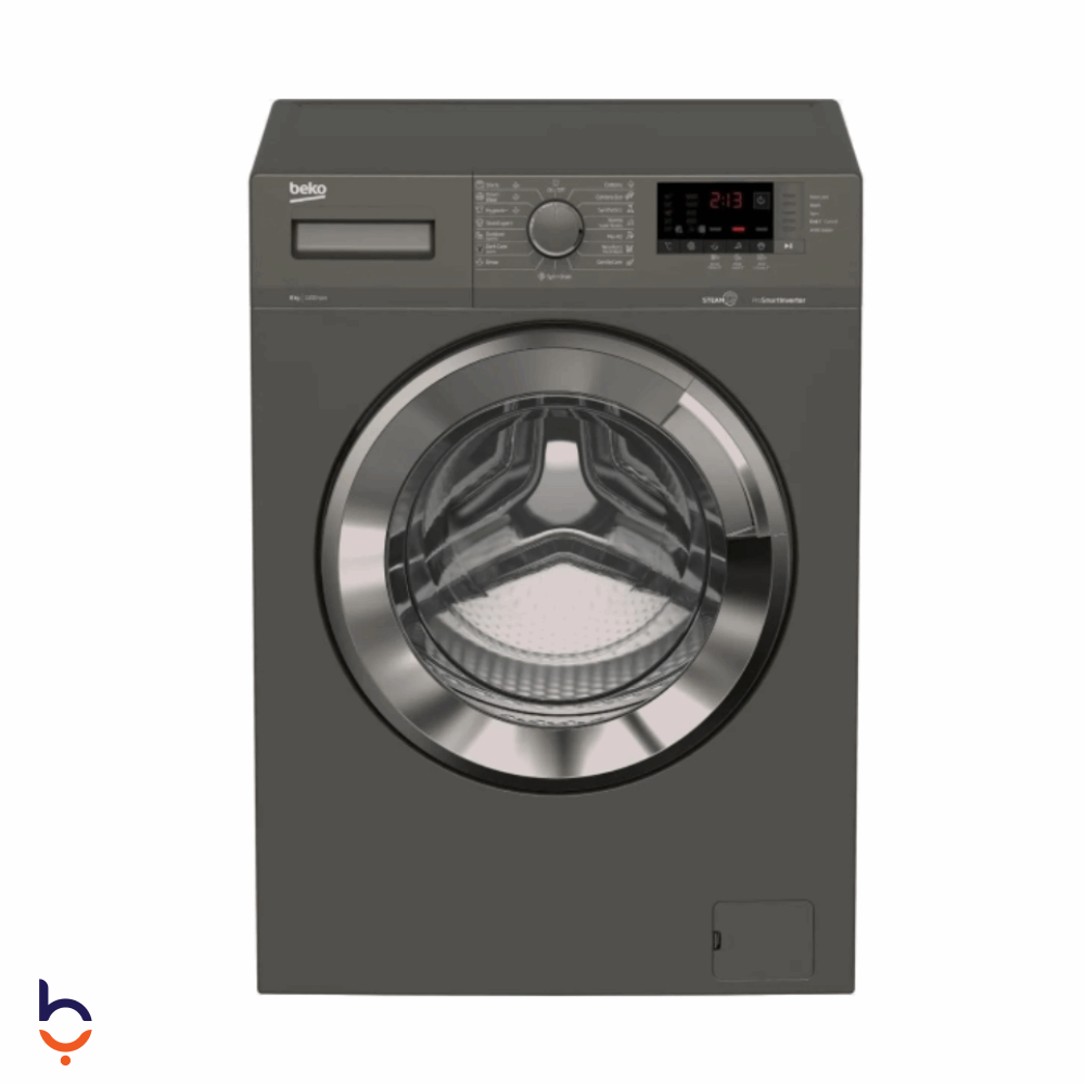 غسالة ملابس اوتوماتيك تحميل امامي بيكو 8 كيلو موتور انفرتر - رمادي - WTV 8612 XMCI2