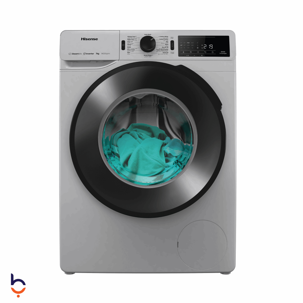 غسالة ملابس اوتوماتيك تحميل امامي هايسنس 9 كجم WF3V9042BSEG فضي