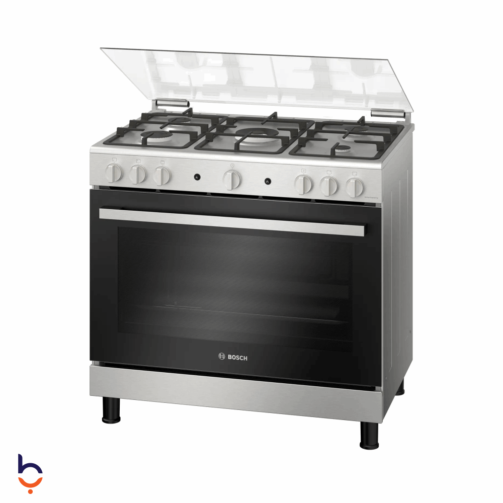 بوتجاز بوش 90*60 سم سيريس 2 ,5 شعلات ، مروحه تبريد ، شواية ، HGV1F8Y50S استانلس ستيل