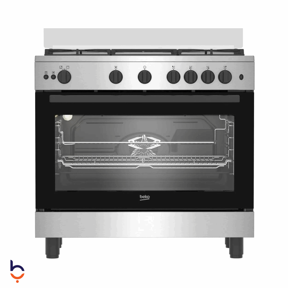بوتجاز بيكو 90 سم غاز , 5 شعلة , امان كامل , حوامل زهر، اشعال ذاتي، مروحة فرن، BGGR 11125 GB ستانلس ستيل