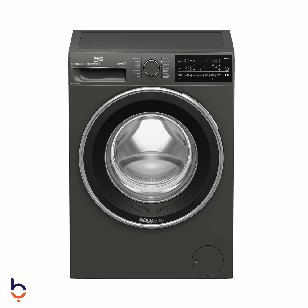 غسالة ملابس اوتوماتيك تحميل امامي بيكو 12 كيلو 1400 لفة، شاشة ديجيتال، انفرتر، واي فاي - B3WFU51240MCI رمادي