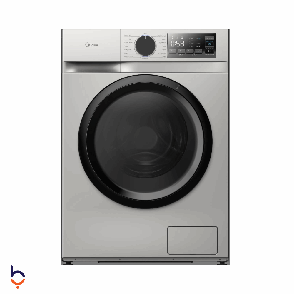 Front Load Automatic Washing Machine Midea 8 kg 1400 RPM, Digital Screen, Inverter , Steam Feature , MFN09W80B-S Silver