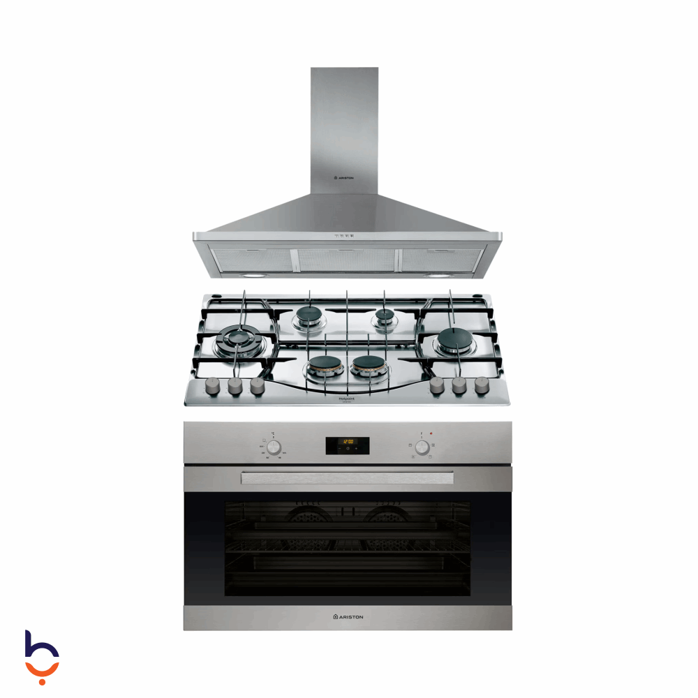 طقم بلت ان أريستون 3 قطع 1MARBLBL مسطح 90 سم 6 شعلة - PHN961TS/IX/A + فرن 90 سم - GESM55IXA30 + شفاط 90 سم - AHPN9.4FLMX