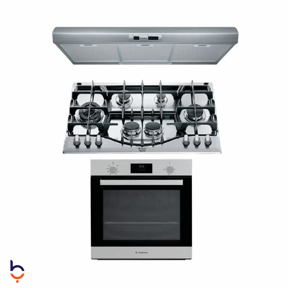 طقم بلت ان أريستون 3 قطع 1MARBLBL مسطح 90 سم 6 شعلة - PHN961TS/IX/A + فرن 60 سم - GS33Y430IXA + شفاط 90 سم - SL191LPIX