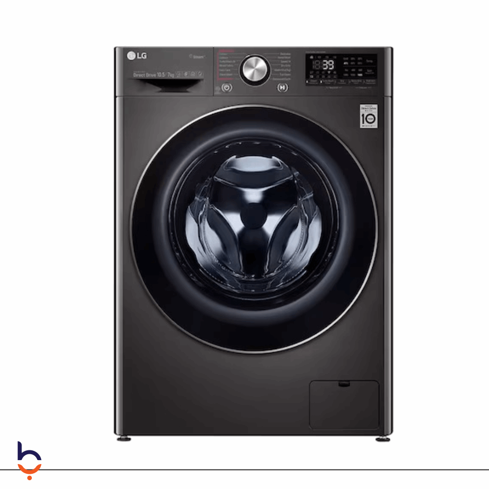 غسالة ملابس اوتوماتيك تحميل امامي إل جي 10.5 كجم 1400 لفة بالبخار مع مجفف 7 كيلو محرك الدفع المباشر  F4V9RCP2E بلاك ستيل