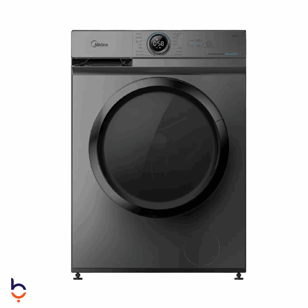 Front Load Automatic Washing Machine Midea 8 kg Midea Automatic Washing Machine, 8kg, 1400 RPM, Inverter, Silver, with Steam / Midea MF110W80B/TT Silver