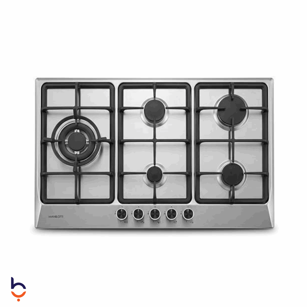 Built-In Gas Hob Manilotti 5 Burners 90cm Full Safety Cast Iron Grates - MT-PFM950LT-FK143-SS stainless steel