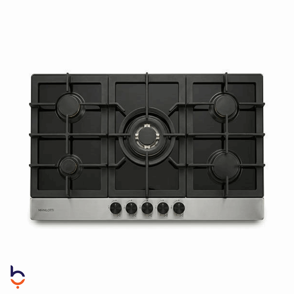 Built-In Gas Hob Manilotti 5 Burners 90cm Full Safety Cast Iron Grates - MT-PFA950T-FK143-GS Black Glass