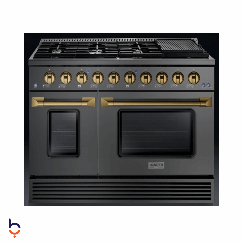Cooker Manilotti 8 Burners 120 cm (48-inch) size, dual ovens with 6.7 cu. ft. capacity – MT8-48B-DO-TBK Black X Gold